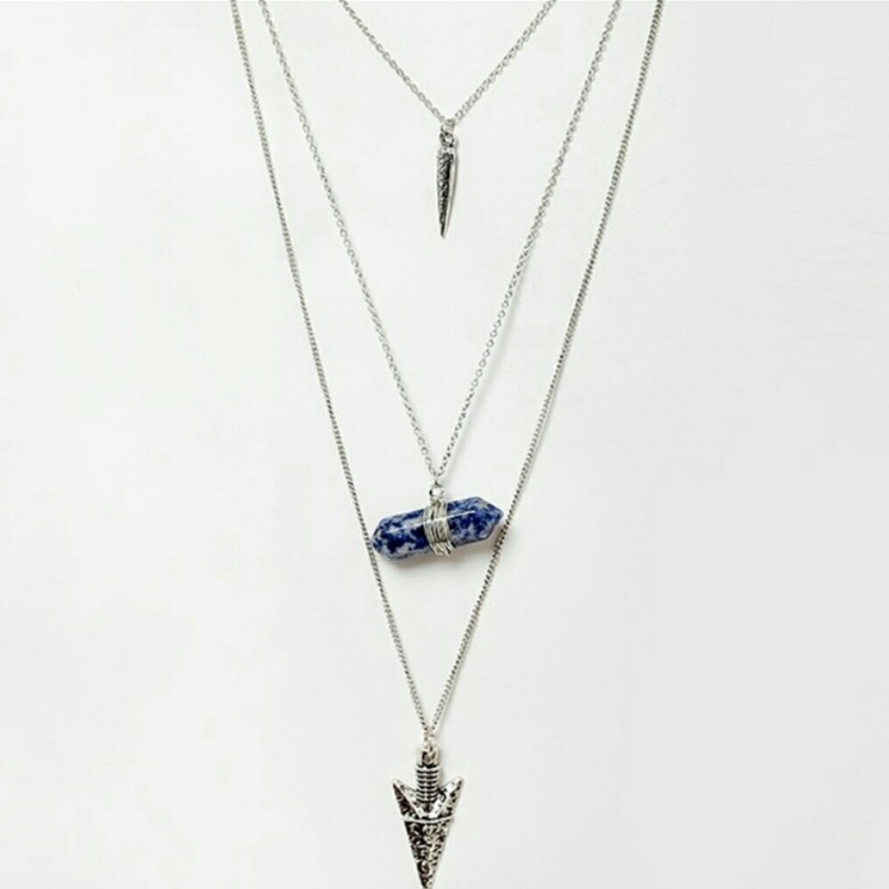 Layered Arrowhead Necklace Sodalite Stone